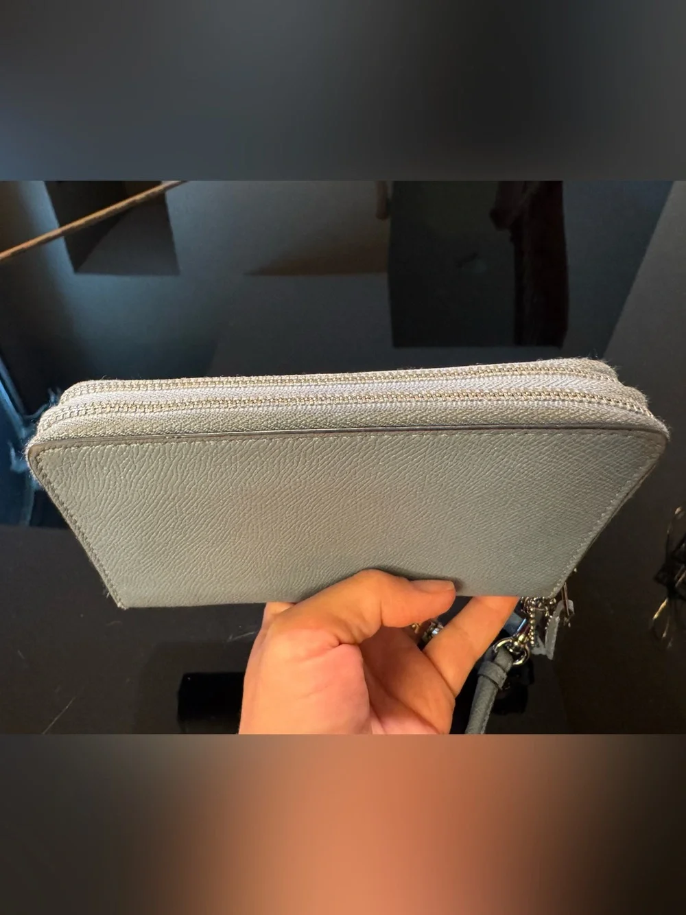 Coach Light Gray Pebble Leather Zip Wallet Wristlet